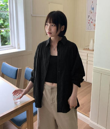 Heat Wrinkle Over Shirt Sleeveless Set